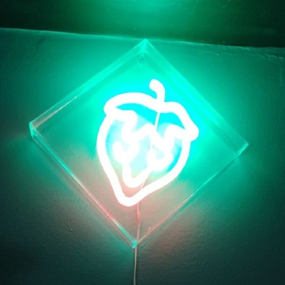 Neon Strawberry Wall Light - Green and Pink - Picture 1 of 6